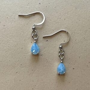 Silver-tone Light Blue Teardrop Gemstone Dangle Earrings